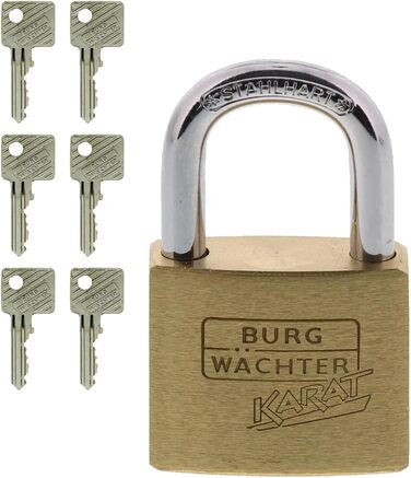 Замок навісний Burg-Wchter Karat 217 30/6, латунь, 5 мм, з ключем. Міцний, загартований, з захистом від зрізу дужки.