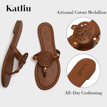 Жіночі літні шльопанці katliu, елегантні сандалі-стрінги для пляжу та міста, легкі, зручні, модні сандалі, розміри 36-42 (EU 42), коричневі