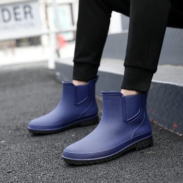 Чоловічі водонепроникні гумові чоботи, короткі чоловічі гумові чоботи, чоботи на платформі, нековзні гумові чоботи, класичні гумові черевики, гумові чоботи для використання на вулиці, зручне садове взуття, чоботи до щиколотки, розмір 43 EU, сині