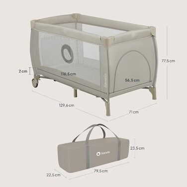 Дитяче ліжечко Lionelo Stefi Plus для подорожей до 15 кг, з матрацом, бічний вхід, блискавка, високоякісний пінопластовий матрац, бежевий