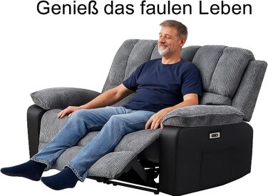 Розкішне багатофункціональне масажне крісло LSLIFE з підігрівом електричного масажного дивана, кріслом для телевізора, шезлонгом, відкидним кріслом, високоякісною шкірою, ергономічним одномісним диваном, заряджається через USB (сіре двоспальне ліжко)