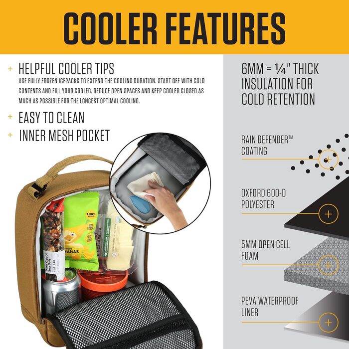 Ізольований обідній холодильник Carhartt для чоловіків та жінок, повністю ізольований, для роботи, на природі, щоденного використання, чорний