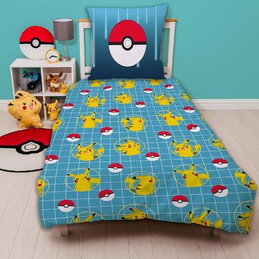 Комплект постільної білизни Pokemon 135x200 80x80 см - Дитяча постільна білизна Pokmon Pikachu з 100 бавовняного лінону - Синя пос