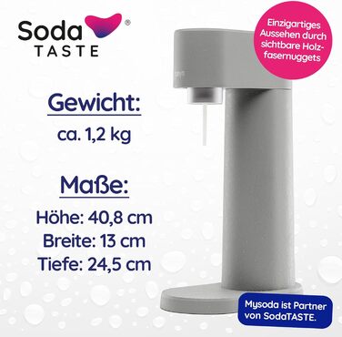 Економ-пакет Mysoda Woody - поновлювана деревна композитна содова з пластиковою пляшкою 1 л без бісфенолу А, класичним циліндром CO2 балон CO2 вапна (сірий)