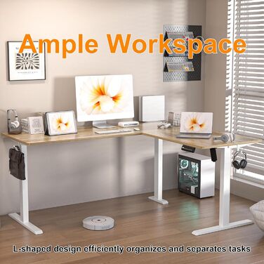 Подібний електричний стіл, регульована висота - 160x140 см, L-подібний стіл для роботи стоячи з 3 функціями пам&39яті, технологія запобігання зіткненням, змінний лівий та правий, ергономічний комп&39ютерний стіл, 160 x 140 см, клен