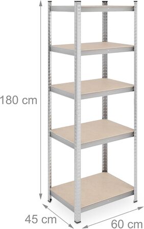 Потужний стелаж Relaxdays, комплект з 2 шт., 500 кг, сталь, стелажі для зберігання, підвал, гараж, підключаються до мережі, висота та ширина 180 x 60 x 45 см, сріблястий