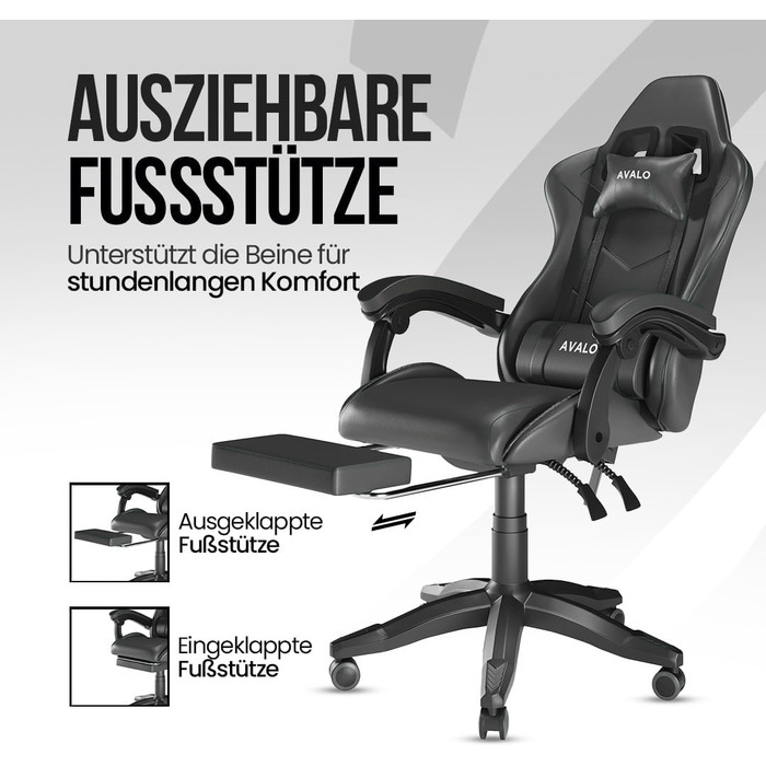 Ігрове крісло Avalo - Ергономічне офісне крісло, регульоване - Ігрове крісло - Чорне