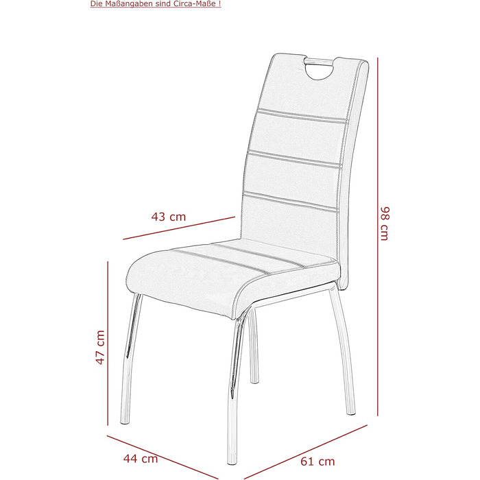 Столи Hela, комплект із 2 обідніх стільців Susi, чорна оббивка зі штучної шкіри, врізна ручка, хромований металевий каркас, 43 x 61 x 98 см, комплект із 2 шт., чорний