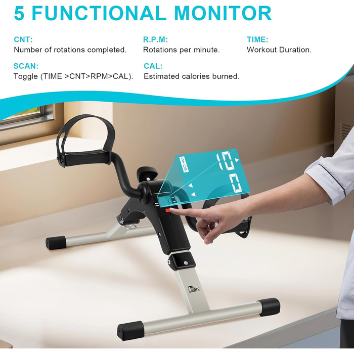 Міні-велотренажер, велотренажер Uten з регульованим опором та нековзним килимком, міні-велотренажер для рук та ніг для дому та офісу, регульований, чорний та сріблястий