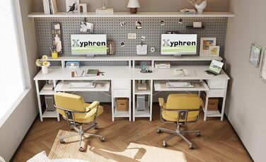 Письмовий стіл з 2 шухлядами, 120 x 50 см, комп&39ютерний/ігровий стіл з підставкою для клавіатури, регульованою по висоті бічною полицею, підставкою для монітора та розеткою для домашнього офісу та вітальні, білий, 120 x 50 см