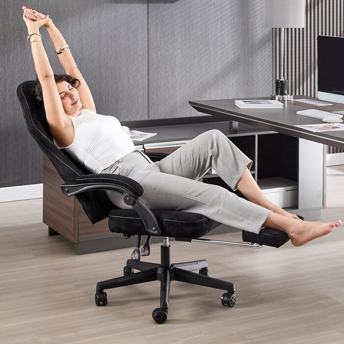 Ігрове крісло Fizzin, ергономічне ігрове крісло з висувною підставкою для ніг, регульованим підголівником, поперековою опорою (чорне)