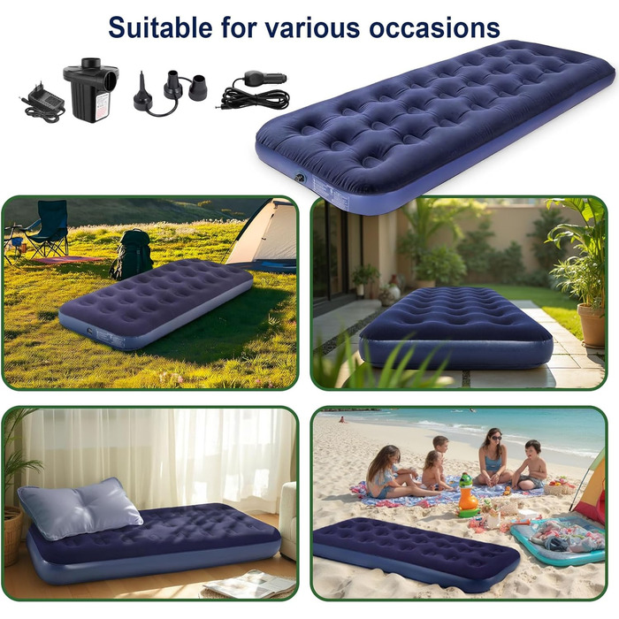 Комплект самонадувних надувних матраців Anesty, кемпінговий надувний матрац для 1 особи з вбудованим повітряним насосом, портативний надувний матрац, ідеально підходить для подорожей, активного відпочинку та гостей