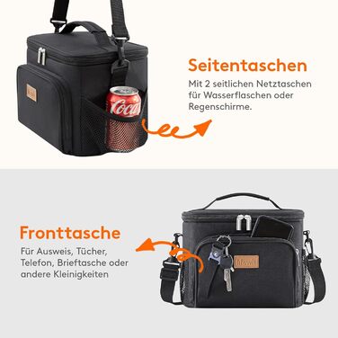 Ізольована сумка-холодильник Lifewit, багаторазова сумка для обіду, портативна герметична коробка-холодильник, сумка-тоут з регульованим плечовим ременем для дорослих для роботи/пікніка, чорна, 15 л 24 банки чорного кольору L