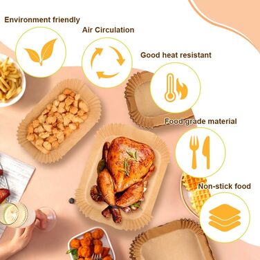 Папір для випічки GINOYA для Tefal EY9018 Dual Easy Fry 5.2/3.1 л, мультипіч Philips з подвійним кошиком 3000 серії, Moulinex 8.3 л, Cecotec, DMS, фритюрниці Аксесуари для двокамерної фритюрниці 100 шт. , папір для випічки для Tefal EY9018