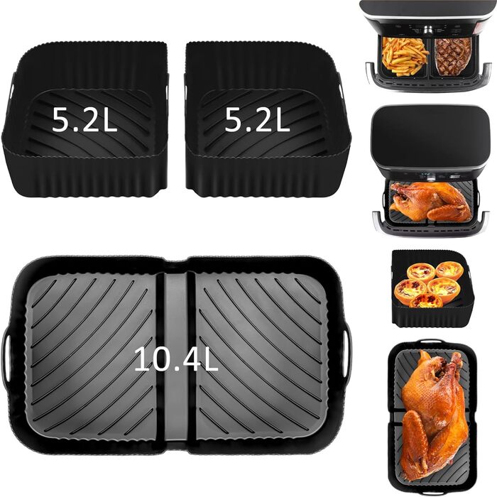 Аксесуари для фритюрниці Ninja Foodi Flexdrawer 10,4 л AF500DE,3 шт. Багаторазова мультипіч з силіконовою формою Аксесуари для Ninja AF500EU(3 шт. и чорні)