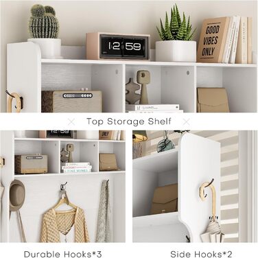 Вішалка для верхнього одягу Roomark, 6 в 1 з підставкою для взуття та 6 гачками, вішалка для передпокою з 3 верхніми полицями, під