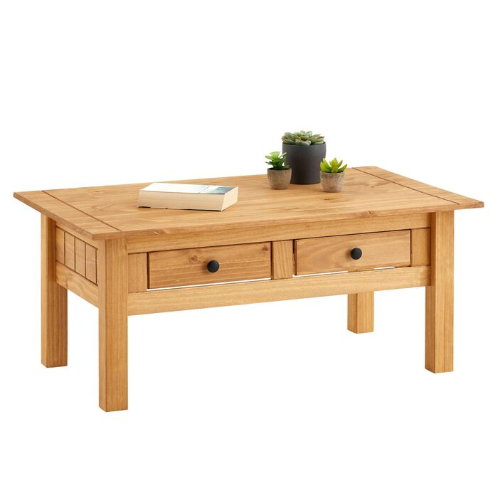 Журнальний столик IDIMEX Cancun з двома шухлядами стіл для вітальні, масив сосни, морений/вощений