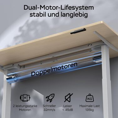 Стіл з регулюванням висоти та двома двигунами, цільна стільниця 25 мм, інтелектуальне керування з 4 налаштуваннями пам&39яті, вантажопідйомність 35 кг, тихий &lt45 дБ (бежевий білий, 160 см x 80 см) Бежевий білий 160 см x 80 см