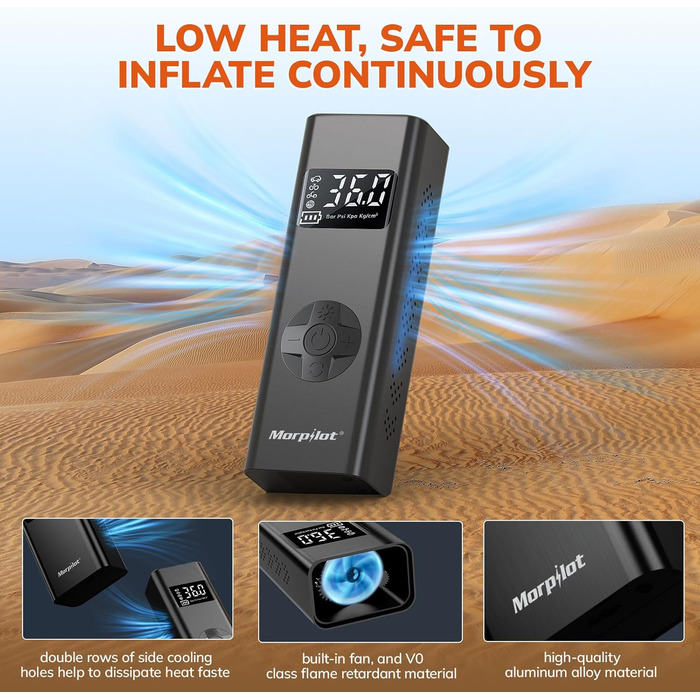 Електричний повітряний насос Morpilot, міні портативний компресор 7800mAh, велосипедний насос електричний з цифровим дисплеєм і ав