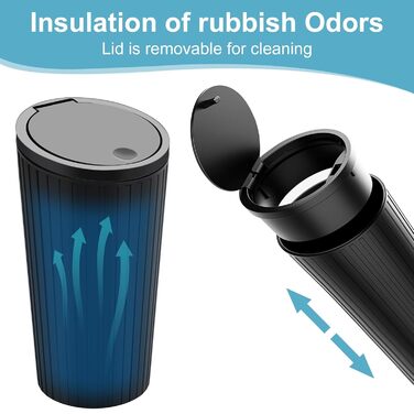 Автоматичний сміттєвий бак з кришкою, компактний, для приміщень, водонепроникний та з функцією усунення запахів, 2 рулони мішків для сміття, зручний міні-бак для автомобіля, дому, офісу, спальні, чорний
