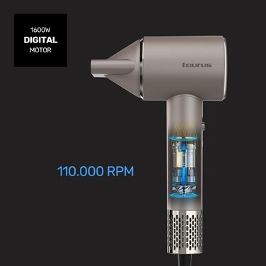 Цифровий фен Taurus Force Protect Ionic Care 10 рівнів швидкості та температури Oscillating Temp Protect Пам'ять LED-підсвітка Магнітний фільтр Аксесуари в комплекті