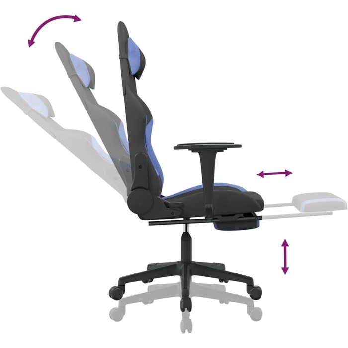 Геймерське крісло з підставкою для ніг, чорно-синє, тканинне, регульоване, ергономічне, для офісних та комп&39ютерних геймерів. З підставкою для ніг, чорно-синє.