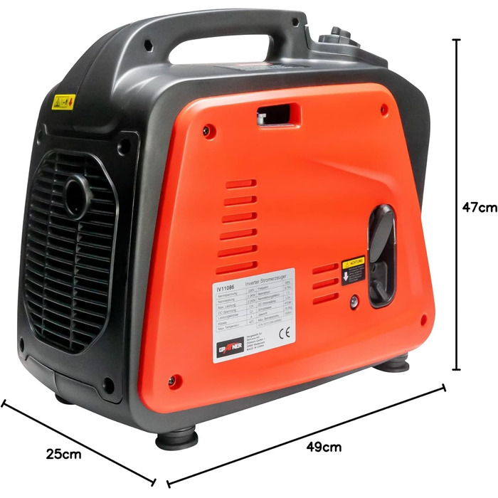 Інверторний генератор Grafner потужністю 2200 Вт (2 кВт безперервної потужності), бензиновий 4-тактний, 2 шт. 230 В, інверторна технологія для чутливих пристроїв, легкий та міцний, цифровий бензиновий генератор з аварійним живленням