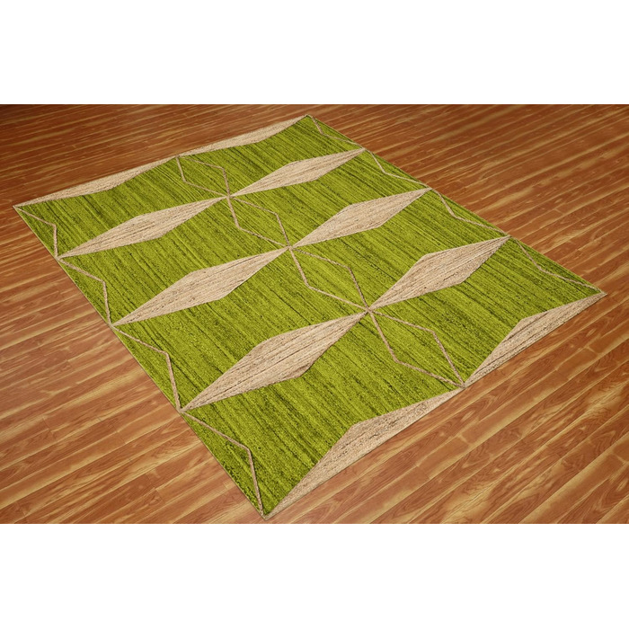 Килимок CASAVANI Kilim, 12 квадратів, бохо-килимок, плетений килимок, зелений / бежевий, джутовий килимок, пилосос, ручне ткацтво,