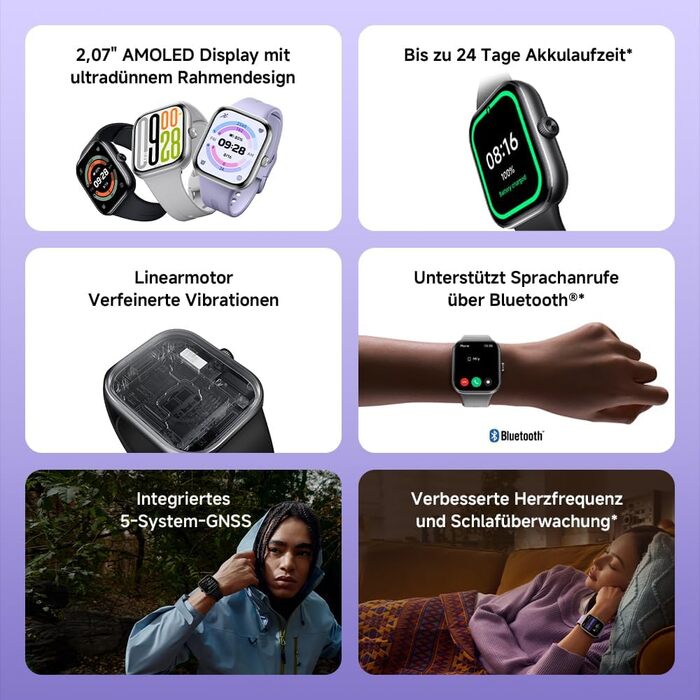 Розумний годинник XIAOMI Redmi Watch 5, відстеження спорту та фітнесу, 2.07-дюймовий AMOLED-дисплей, 24 дні роботи від батареї, понад 150 спортивних режимів, моніторинг серцевого ритму, відстеження сну, водонепроникність 5 атм, GPS, Android та iOS, срібля