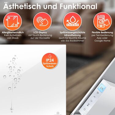 Інфрачервоний обігрівач KESSER 520 Вт, алюмінієвий обігрівач, енергозберігаючий, окремостоячий та настінний, електричний обігрівач 2-в-1 з датчиком відкритого вікна дистанційним керуванням та керуванням через додаток, термостат, інфрачервона нагрівальна п