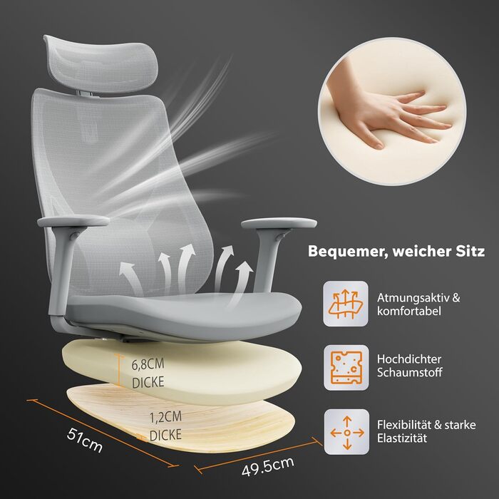 Ігрове крісло, Ергономічне офісне крісло, Робоче крісло, Крісло керівника, Обертове крісло, Регульоване робоче крісло для домашнього офісу, Геймери до 150 кг, Комп&39ютерне крісло, Офісне крісло - MOYO Grey