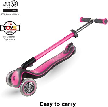 Дитячий самокат GLOBBER Elite Roller Deluxe Lights (3 роки) 3 колеса, ABEC 5, регульована висота, світлодіодні колеса, рожевий