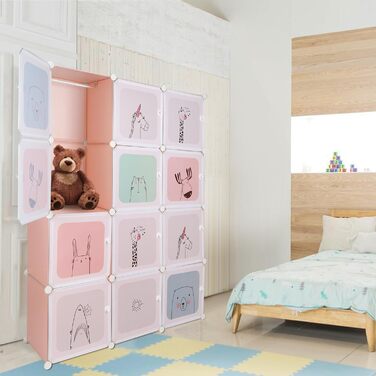 Дитяча шафа Kedia, шафа для спальні, модульна пластикова шафа з дверима, переносна шафа, дитяча шафа (110 * 145 * 37 см рожевого кольору) 110*145*37 см рожевого кольору