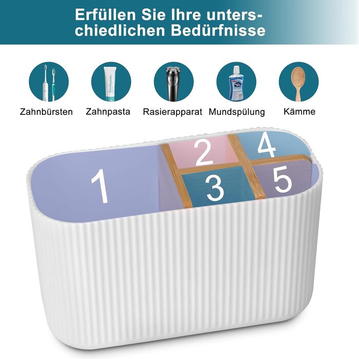 Тримач для зубної щітки для органайзера у ванній кімнаті, тримач для електричної зубної щітки та зубної пасти, органайзер для зубної щітки для сімї, для дітей (білий)
