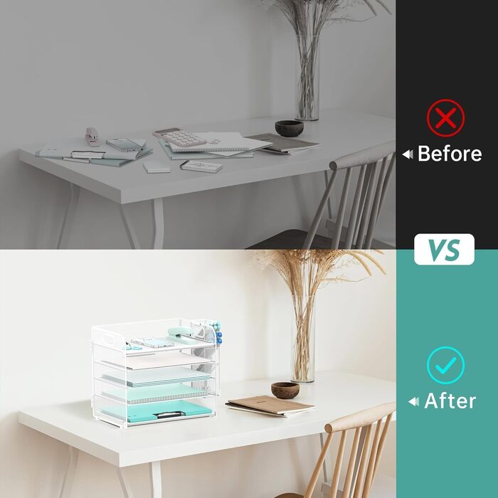 Рівневий органайзер для столу з ручкою та знімними тримачами для ручок, сітчастий органайзер для паперу/файлів на столі, лоток для листів та канцелярського приладдя (білий) Білий 1, 5-