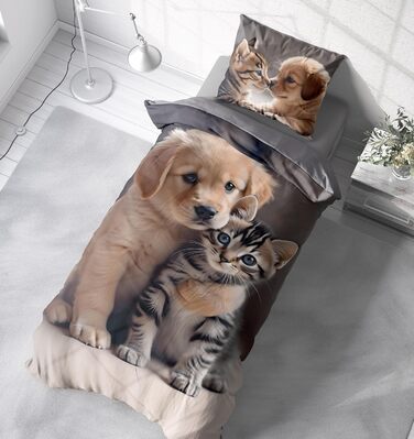 Зимова фланелева постільна білизна Бавовняна Затишна Пухнаста Тепла М&39яка Фланелева Підковдра Сучасна, Розмір 2-предметна 135x200 см, Колір Собаки Коти Цуценята Сірий 2-предметна 135x200 см Собаки Коти Цуценята Сірий