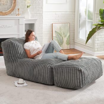 Крісла-шезлонги Hobestluk Big Bean Bag Lounger, велике крісло-мішок для дорослих, диван-мішок з наповнювачем з піни з ефектом пам&39яті для вітальні, спальні або балкону (сіра смужка), сірий