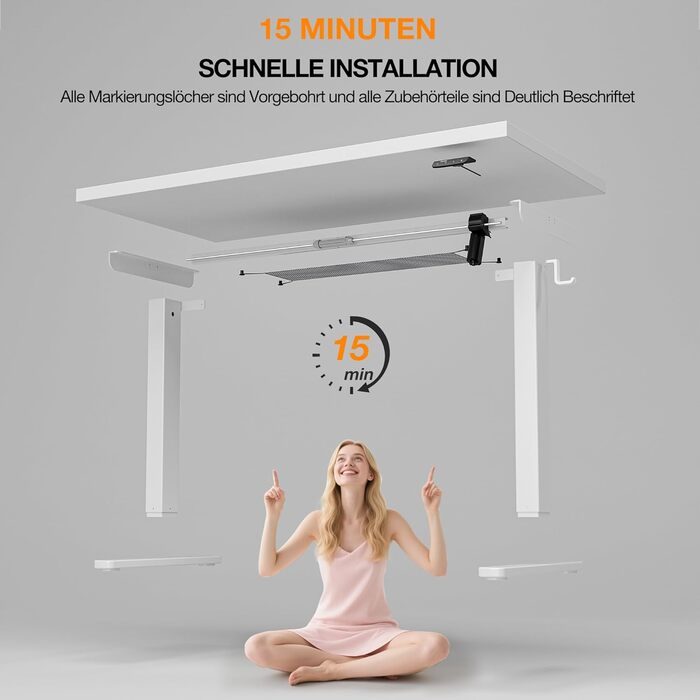 Стіл з регульованою висотою 120x60 см, електричний з функцією пам&39яті, комп&39ютерний стіл з можливістю сидіти та стояти. Організатор кабелів та гачки, регульований стіл стоячи для офісу та дому білий 120 см