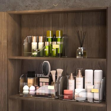 Органайзер для косметики з 4 відділеннями, 2-секційна косметична скринька для туалетного столика/тумби у ванній кімнаті, органайзер для туалетного столика для пензликів, помади та засобів догляду за шкірою