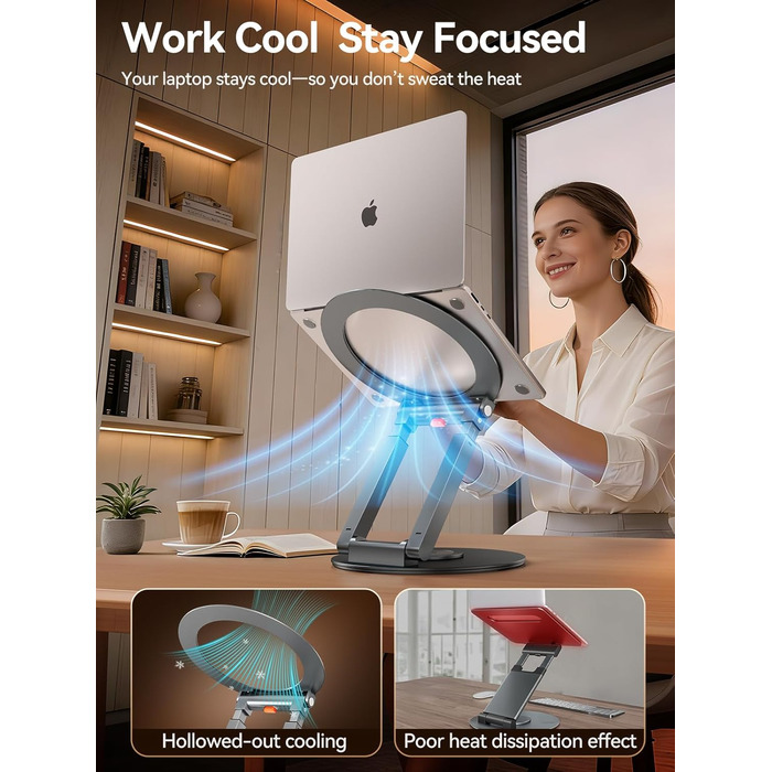 Стійка для ноутбука Anifrim 360 з регулюванням висоти та кута нахилу, розширювана, ергономічна підставка для ноутбука для стоячих столів, сумісна з MacBook та ноутбуками 10-17 дюймів, сірого кольору