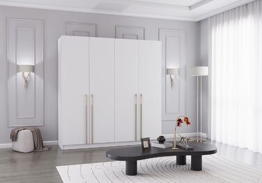 Шафа з розпашними дверима, Шафа - Шафа для спальні - 57 x 200 x 210 см - Шафа для вітальні, Вішалка для пальто, Тумба з полицями та двома вішаками для одягу - Біла