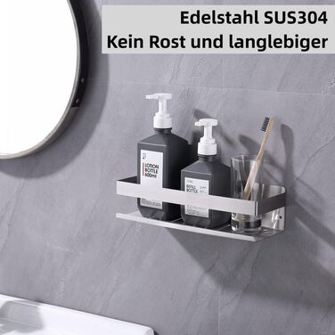 Полиця для душу HomeHeng без свердління Матовий нікель, Полиця для душу Настінна полиця для ванної кімнати Кошик для душу з нержавіючої сталі SUS304 Полиця для ванної кімнати Нержавіюча самоклеюча 30 см для ванної та кухні, H91107-30BN