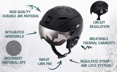 Лижний шолом Meteor, дитячий шолом для сноуборду, чоловічий лижний шолом для дівчаток та хлопчиків, жіночий лижний шолом, розмір L, чорний, H.