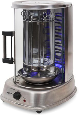 Гриль для шашлику oneConcept Kebap Master, Гіросгриль зі скляними розсувними дверима, закритий, шампур для шашлику, нержавіюча сталь, вертикальний гриль, розсувні двері, срібло