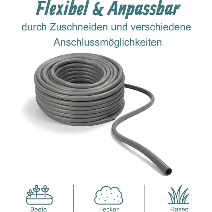 Шланг садовий Relaxdays, на вибір довжини, універсальний водопровідний шланг 1/2, стійкий до УФ-випромінювання та погодних умов, PP, сірий, 50 м