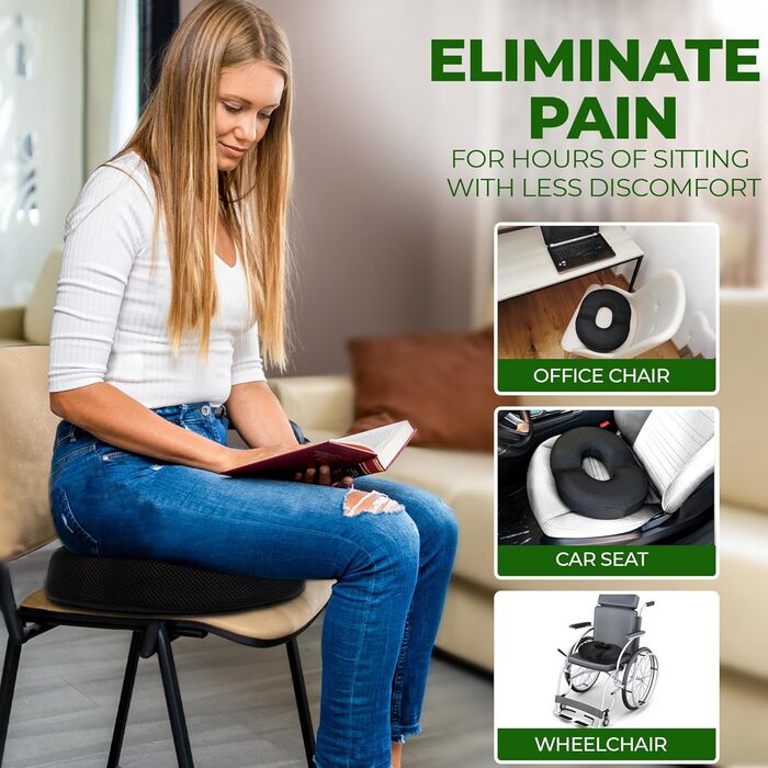 Подушка-пончик для сидіння з гемороєм у куприку - подушка з піни з ефектом пам&39яті для полегшення болю в післяпологовому періоді, при болях у простаті, куприку, ішіасі, геморої, вагітності та пролежнях - охолоджувальна гелева подушка-пончик для сидіння