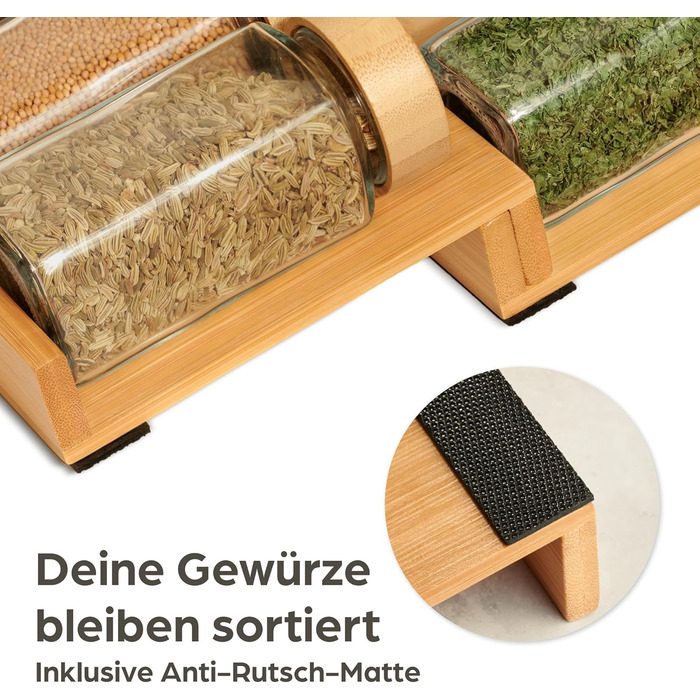Органайзер для спецій Praknu з шухлядою, дерев&39яний, сертифікований FSC - для 24 банок для спецій (19x13x3 см) - з протиковзким килимком - 6 ярусів - ящик для органайзера для спецій, набір з 6 шт. для 24 банок