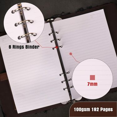 Джинсовий щоденник TIEFOSSI для жінок та чоловіків вінтажний блокнот зі штучної шкіри з механізмом на 6 кілець, лінійкою для коледжу, з можливістю поповнення та внутрішніми кишенями (17,8 x 23,5 см) чорного кольору