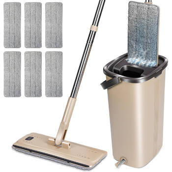 Набір швабр і відро для прибирання MASTERTOP, швабра для підлоги з 6 подушечками з мікрофібри, самоочисна плоска швабра для сухого