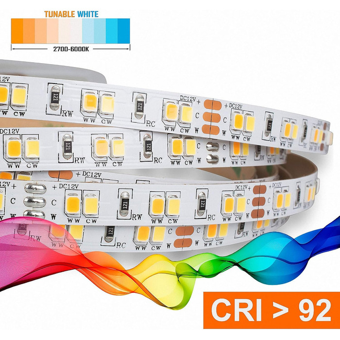 Стрічка 2835 НАЛАШТОВУВАНА БІЛА (2700-6000K) CRI 92 72W 5 метр 24V IP20